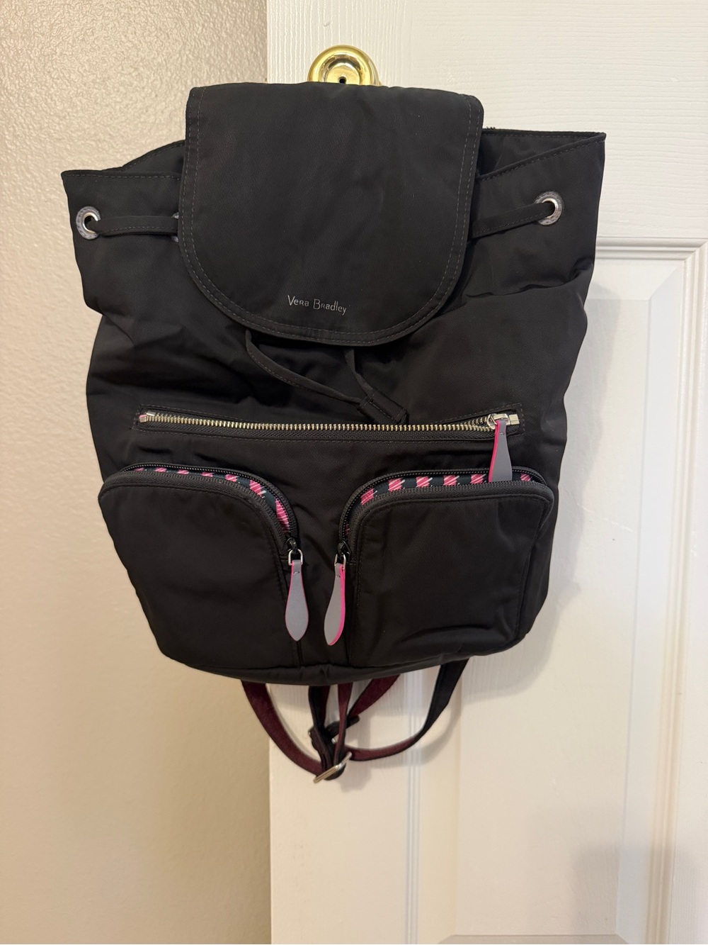 Vera Bradley Black Backpack with Pink Trim